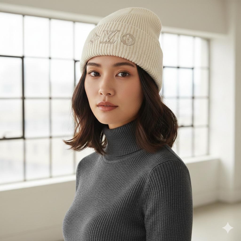 Louis Vuitton Beanie M77873 Knit Hat Women’s Headline Black