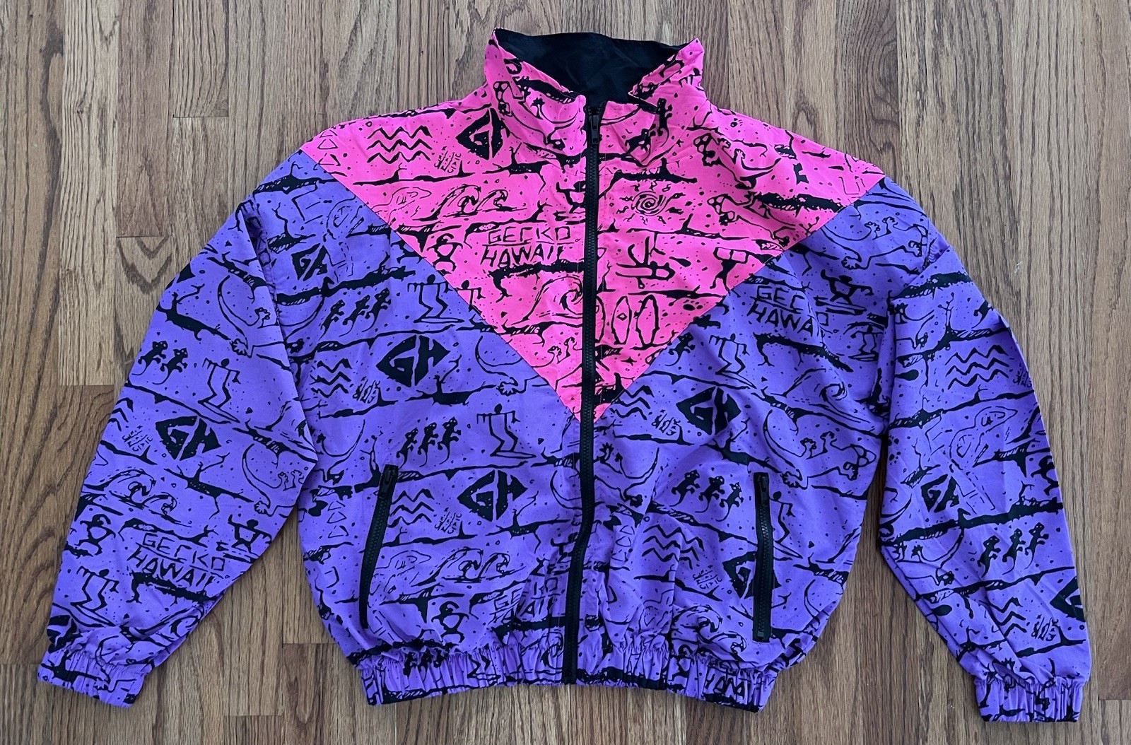 Gecko Hawaii Full Zip Windbreaker Jacket Womens Large Pink Purple NEW