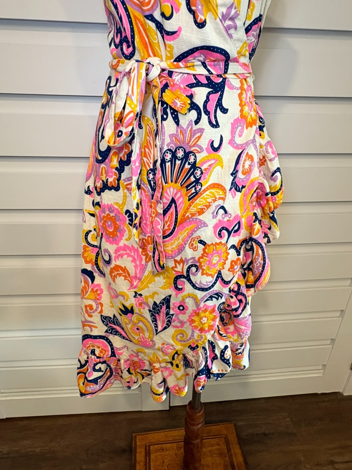 JB By Julie Brown Kaylah Paisley Linen Blend Halter Wrap Rush Midi Dress L