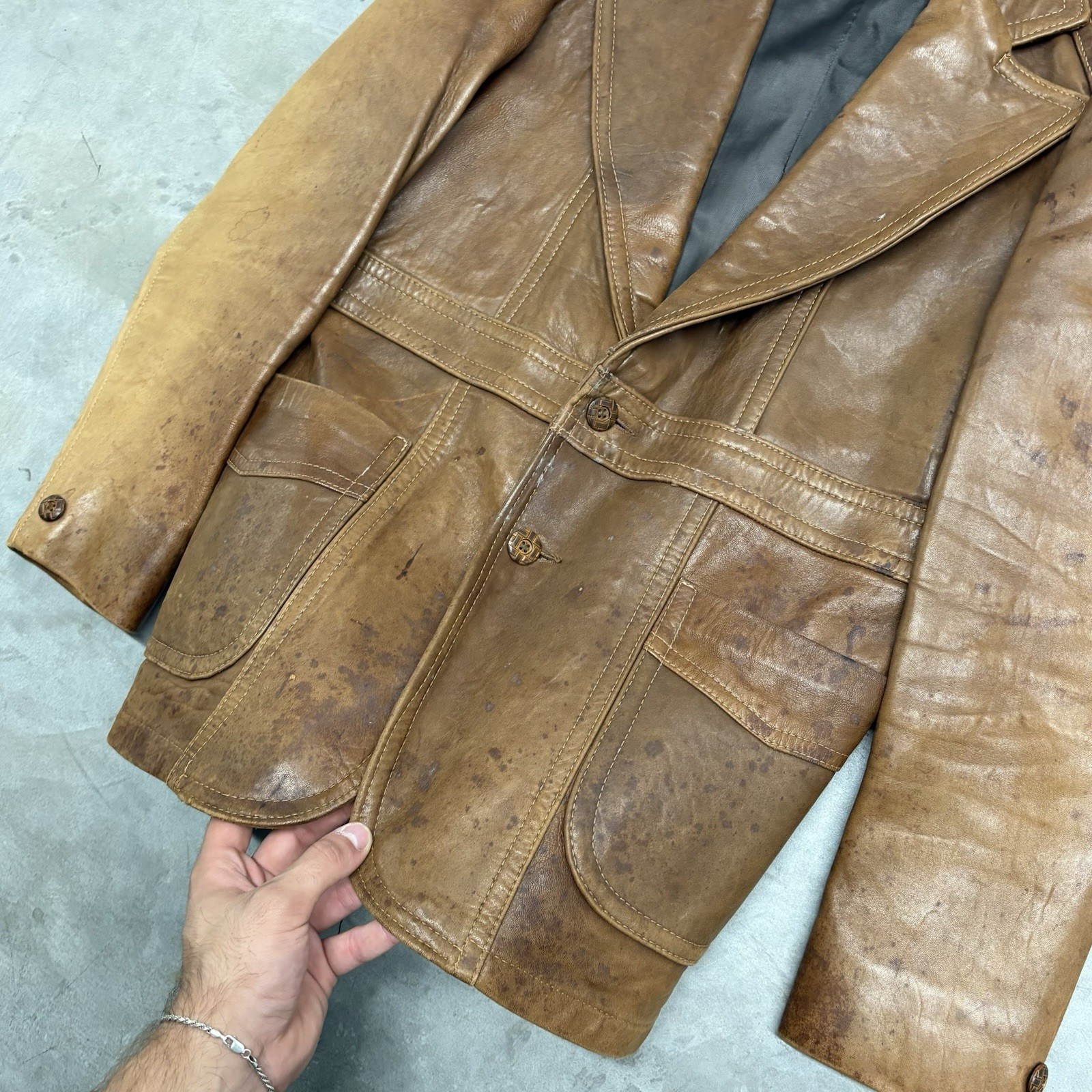 Vintage 70s 80s Glazed Nappa Leather Jacket Mens 42 Smooth Brown Lambskin
