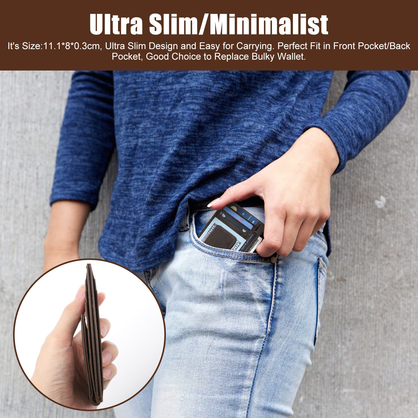 Men Leather Slim Clip Magnetic Front Pocket Wallet Money ID Credit Card Holder