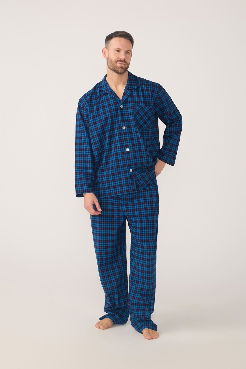 Mens Lynx Sizes S-7XL Vallarta Blue Check Flannel Long Sleeve Pyjama Set Pjs – V