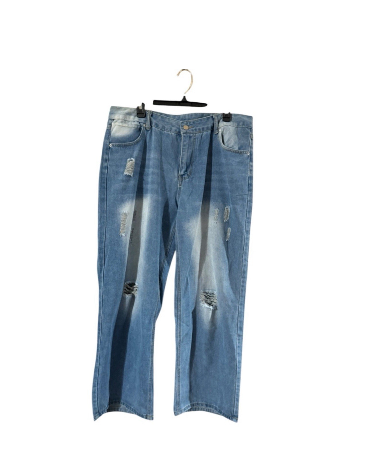 Jeans Distressed Blue Straight High Rise Plus Cotton Blend Denim Pockets 395