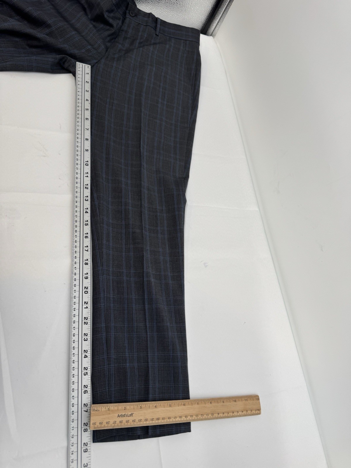 Armani Exchange 2 Piece Wool Suit 38 Pants 30WX 29L Gray/Blue Plaid