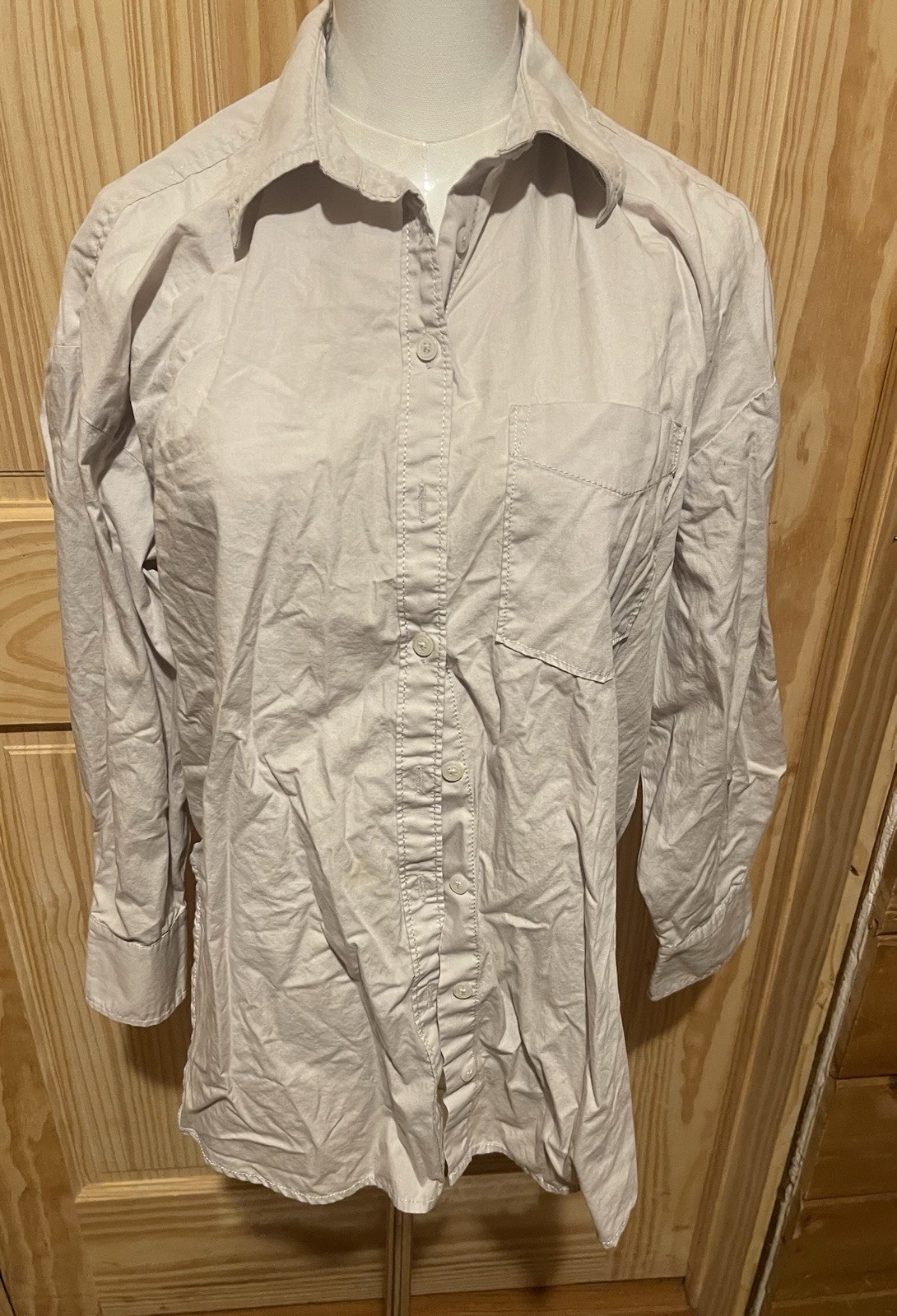 Maeve Anthropologie Beige Button Up Tunic Long Sleeve Shirt Size XSmall ~ READ