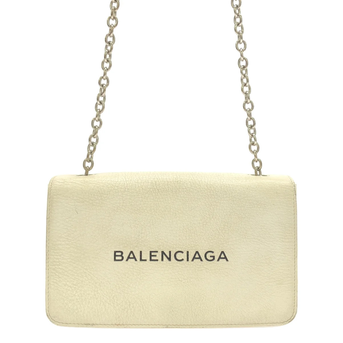 BALENCIAGA 537387 Everyday Leather Logo Chain Wallet Shoulder Bag White Used