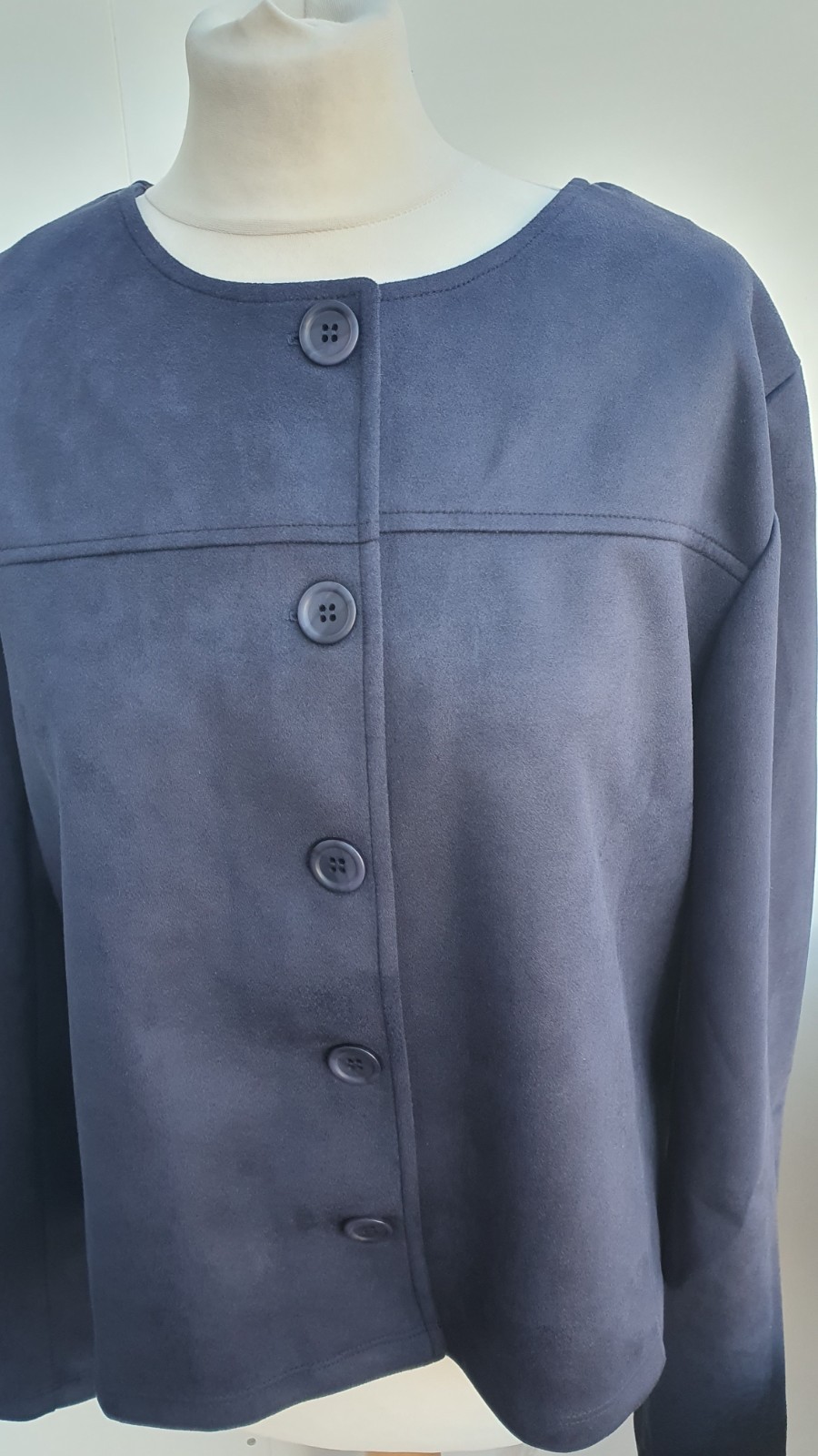 Kim & Co Jacket Stretch Faux Suede Button Front Navy New Size XL