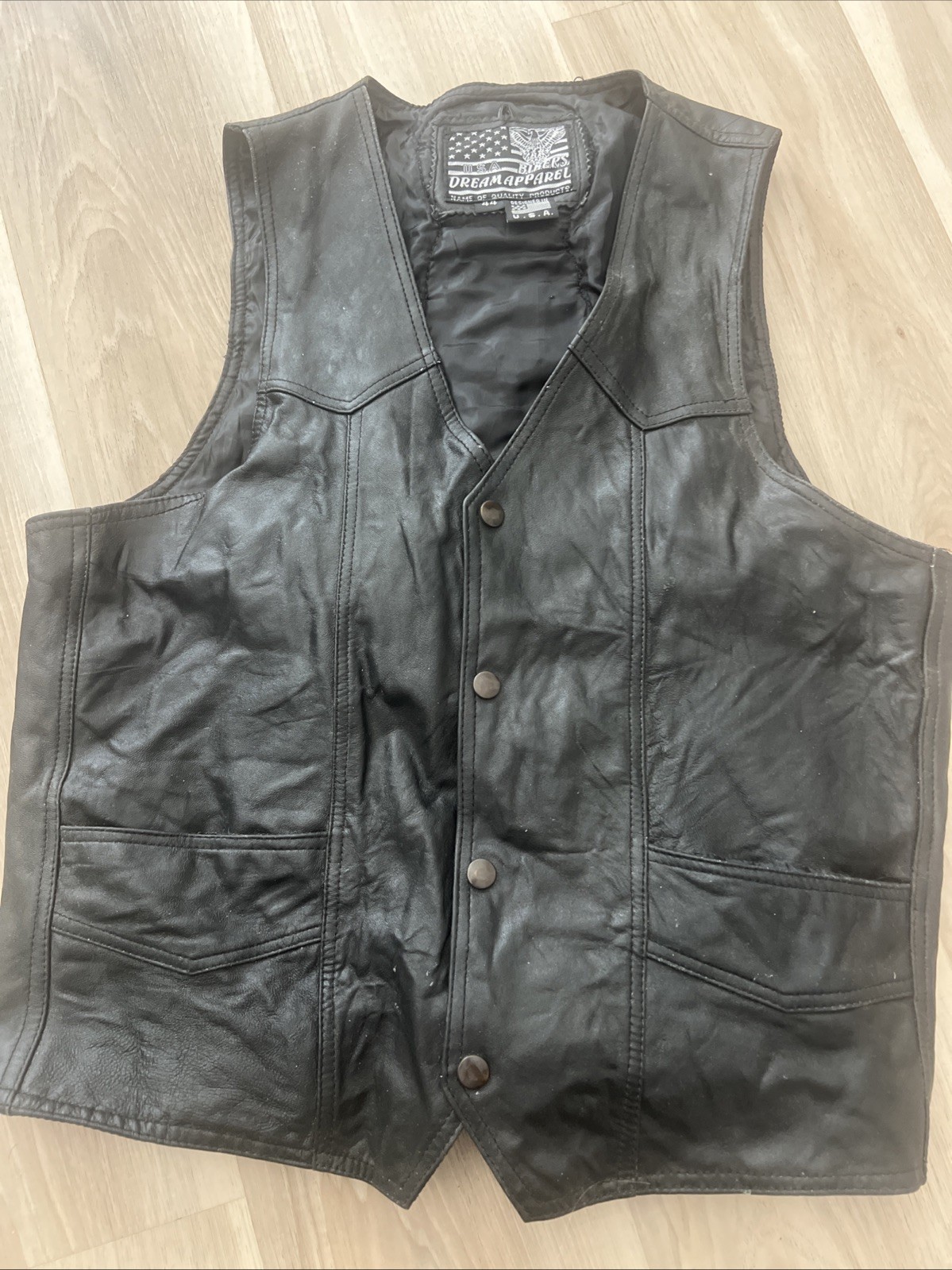 Men’s Leather Biker Vest Size 44 Dream Apparel