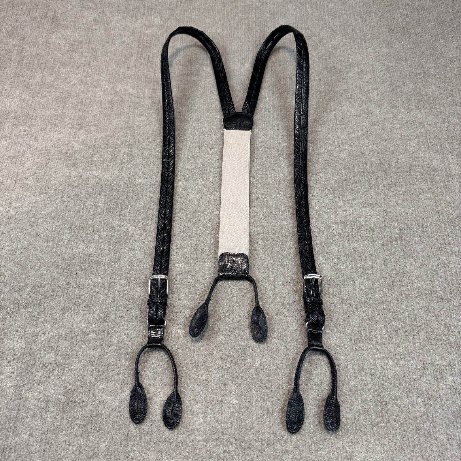 Torino Leather Suspenders Braces Black Genuine Exotic Ringmark Lizard 3/4″ USA