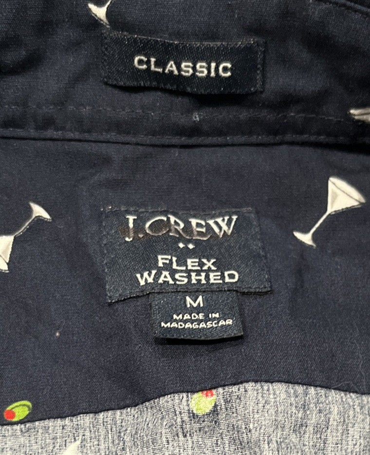 J. Crew Button Down Shirt Men’s Medium Classic Blue Martini Print Cotton