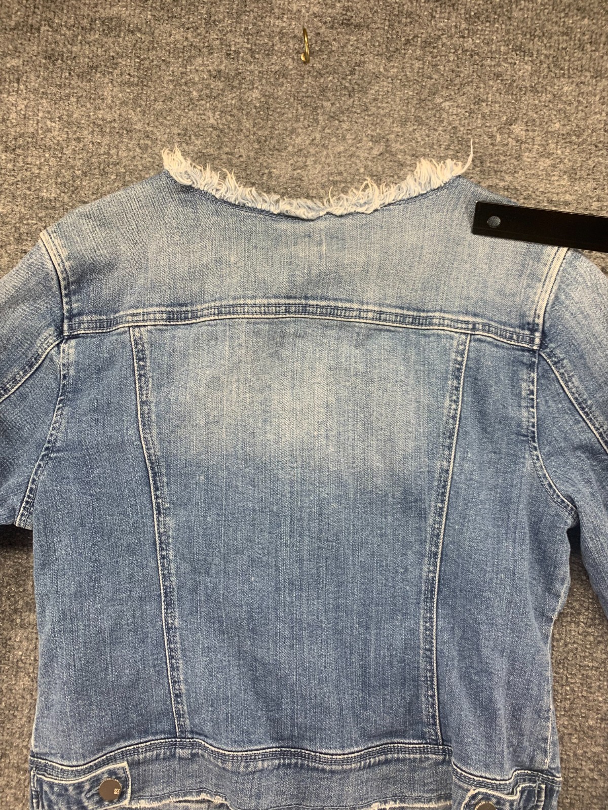 Soho Jacket Womens Medium M Blue Denim Jean Button Frayed Stretch Medium Wash