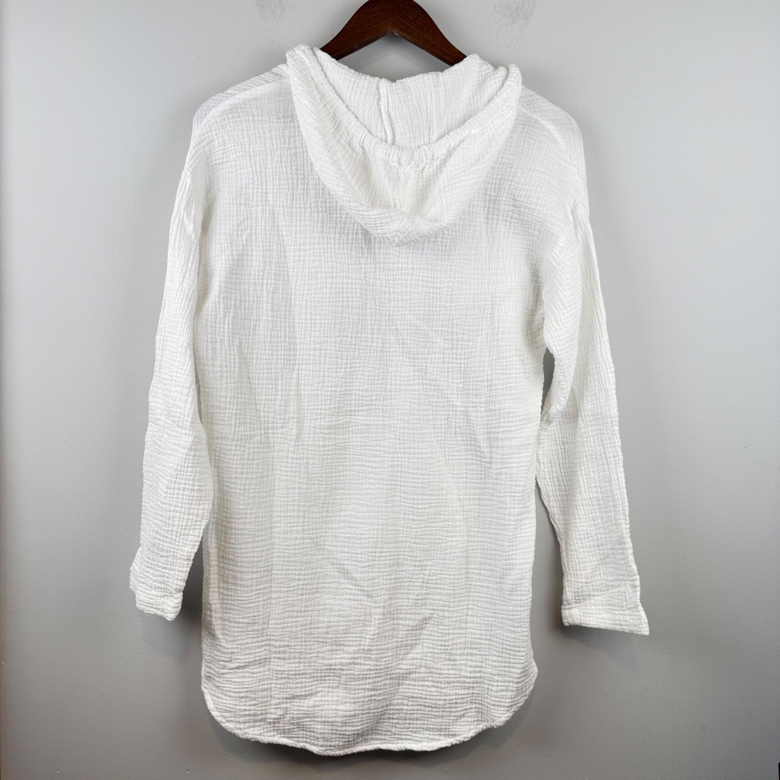 Womans Gauze Cotton Hoodie Beach Cover Up M White Tassel Coastal Vacation Resort