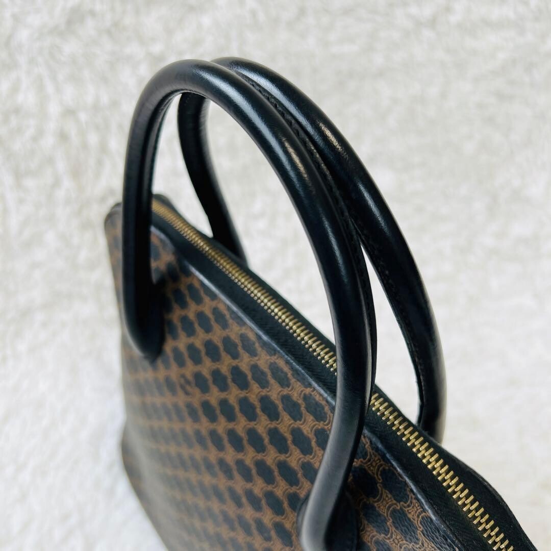CELINE Black Macadam Dome Half Moon Top Handle Handbag Vintage Auth