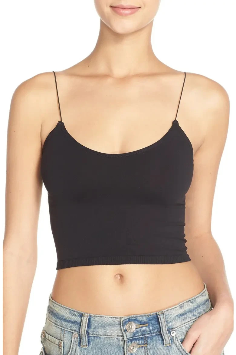 FREE PEOPLE BLACK SKINNY STRAP SEAMLESS BRAMI CAMI TOP SIZE XS/S NEW