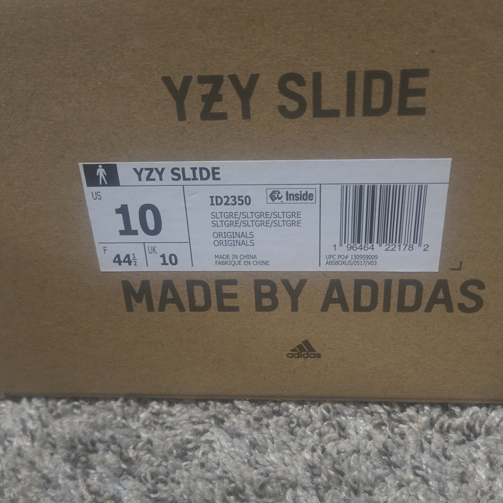 adidas Yeezy Slide Gray Men’s Sandals US 10 Synthetic Slip-On Casual Summer