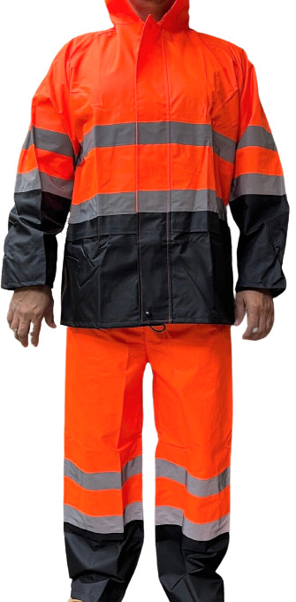Orange Safety Rain-suit, Rain Jacket With Hoodie and Rain Pants