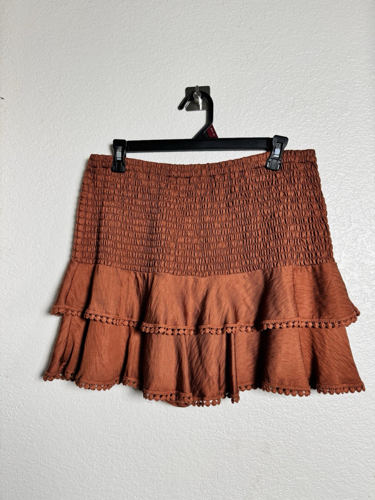 Zara Rust Terracotta Coords Ruffle Cami & Smocked Mini Skort Top XL & Skirt L