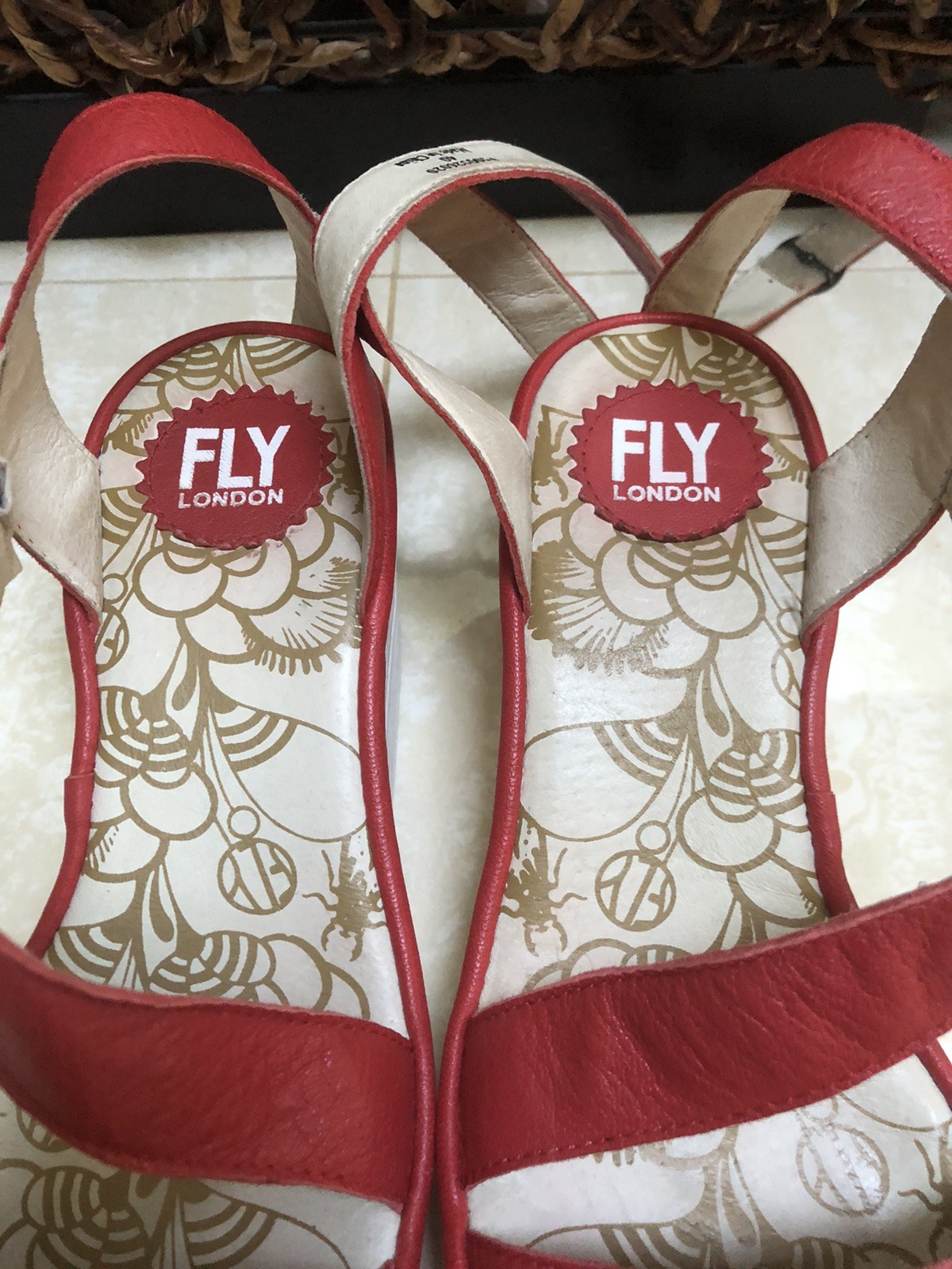 Fly London Yesk Ankle Wrap Sandals EU 40 US 9/9.5 Red Leather Women’s EUC‼️