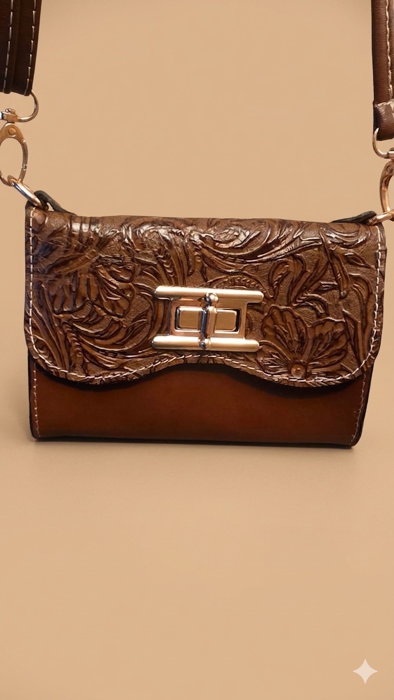 Artisanal 100% Leather Handbag | Hand tooled Shoulder Bag