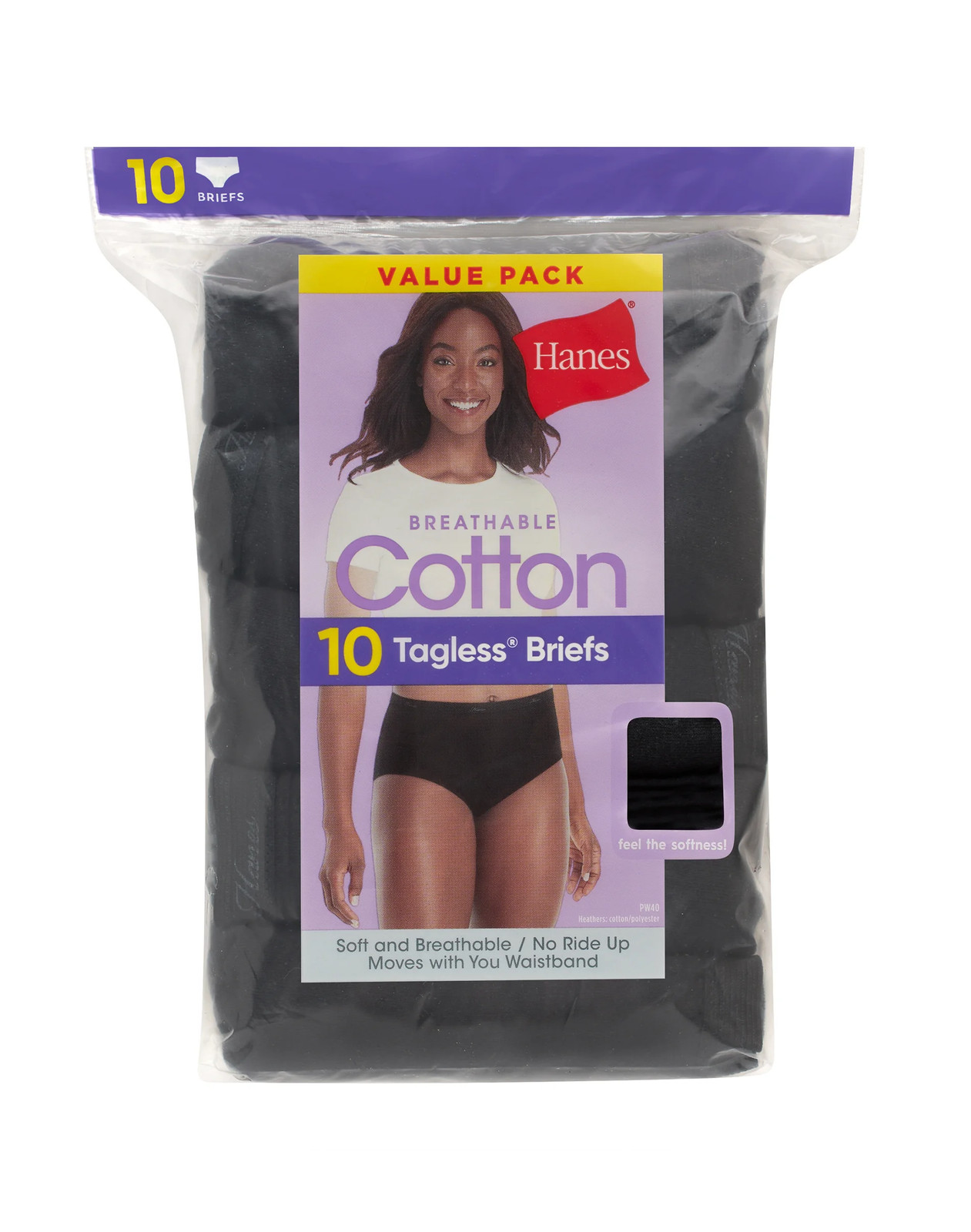Hanes Briefs 10-Pack Panties Women’s Underwear Breathable 100% Cotton All Black