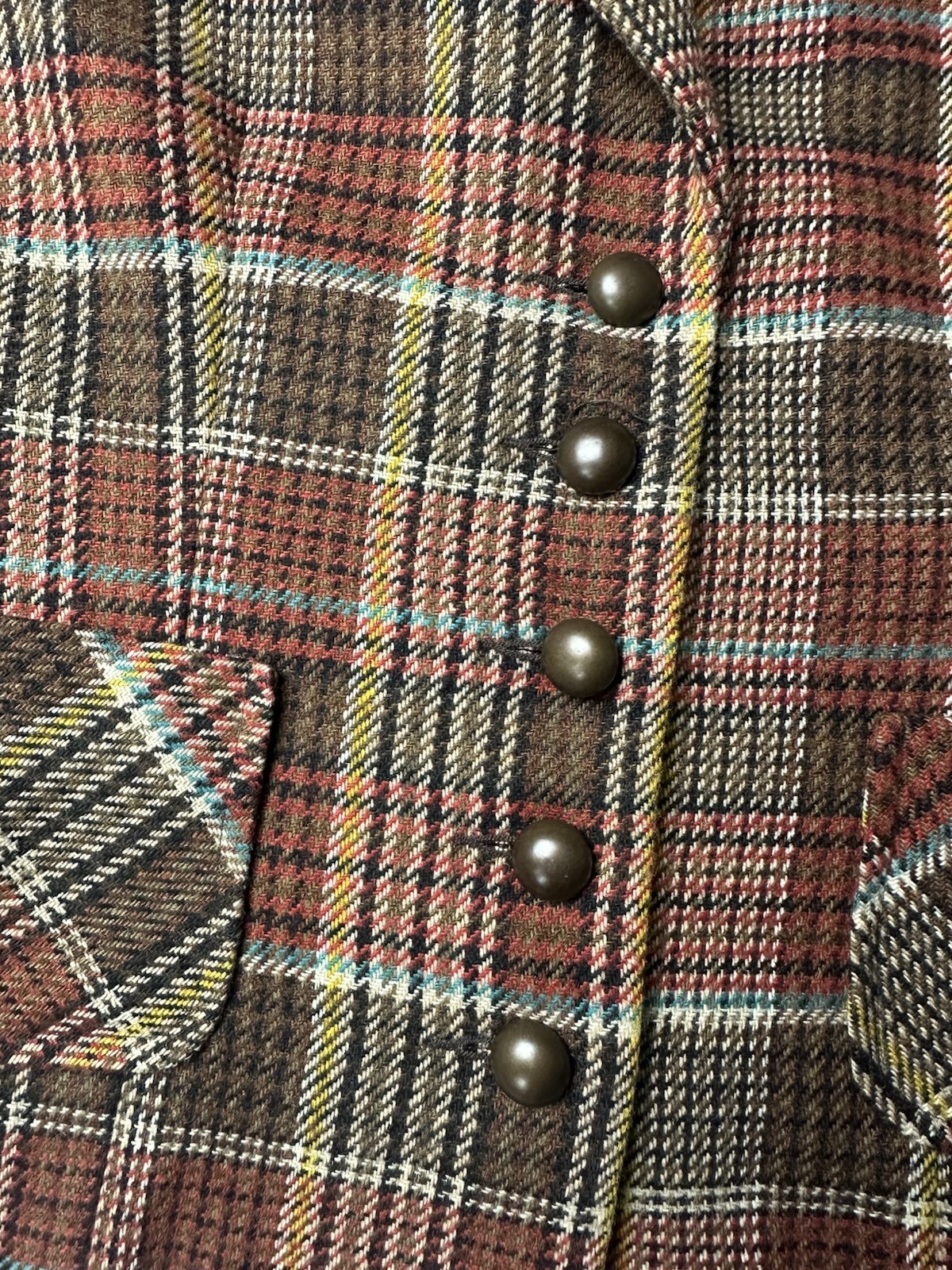 DAVID MEISTER Multi Color Acrylic Blend Plaid Beaded Motif Collar Jacket US 14