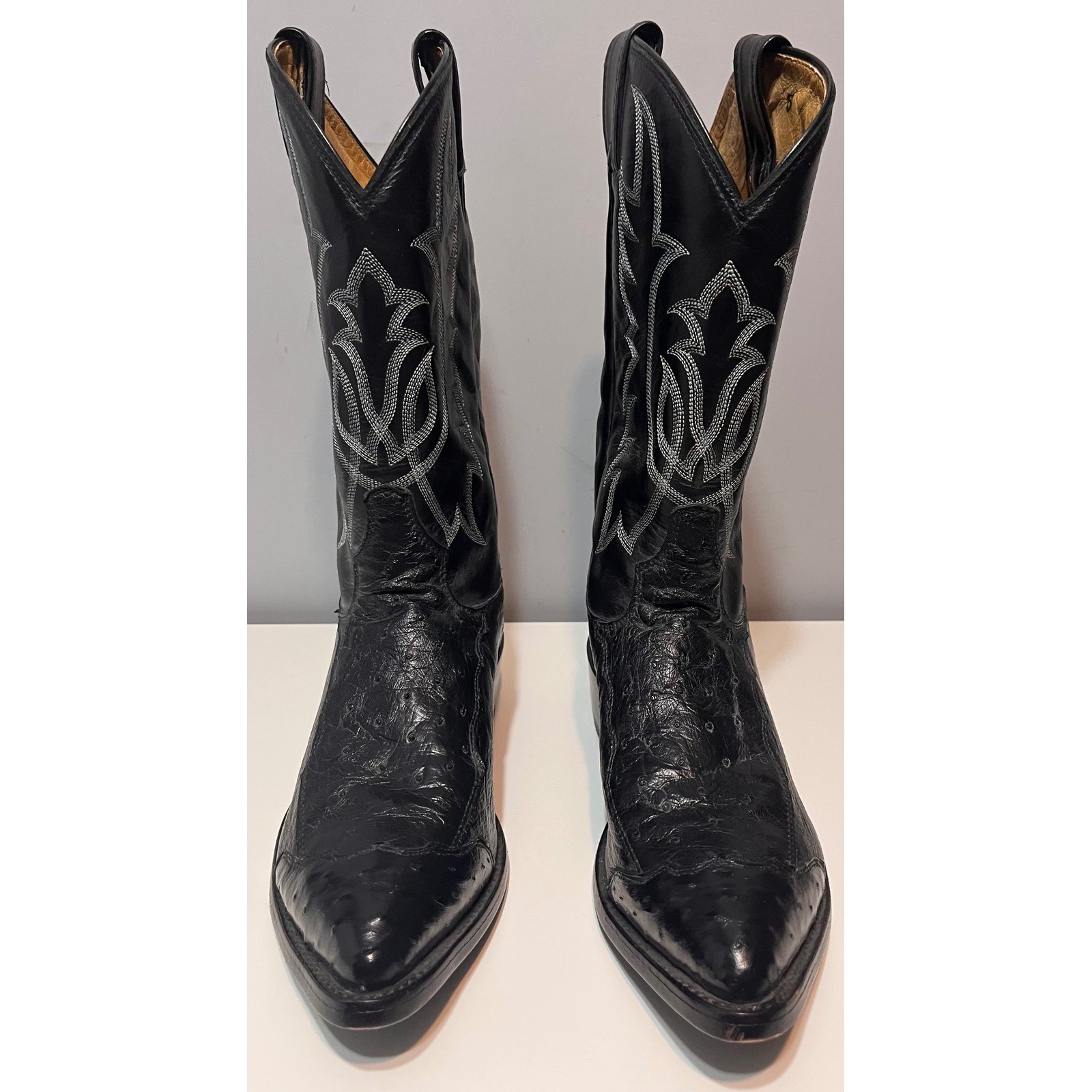 Tony Lama Mens Four Piece Black Ostrich Leather Western Cowboy Boots 10D USA