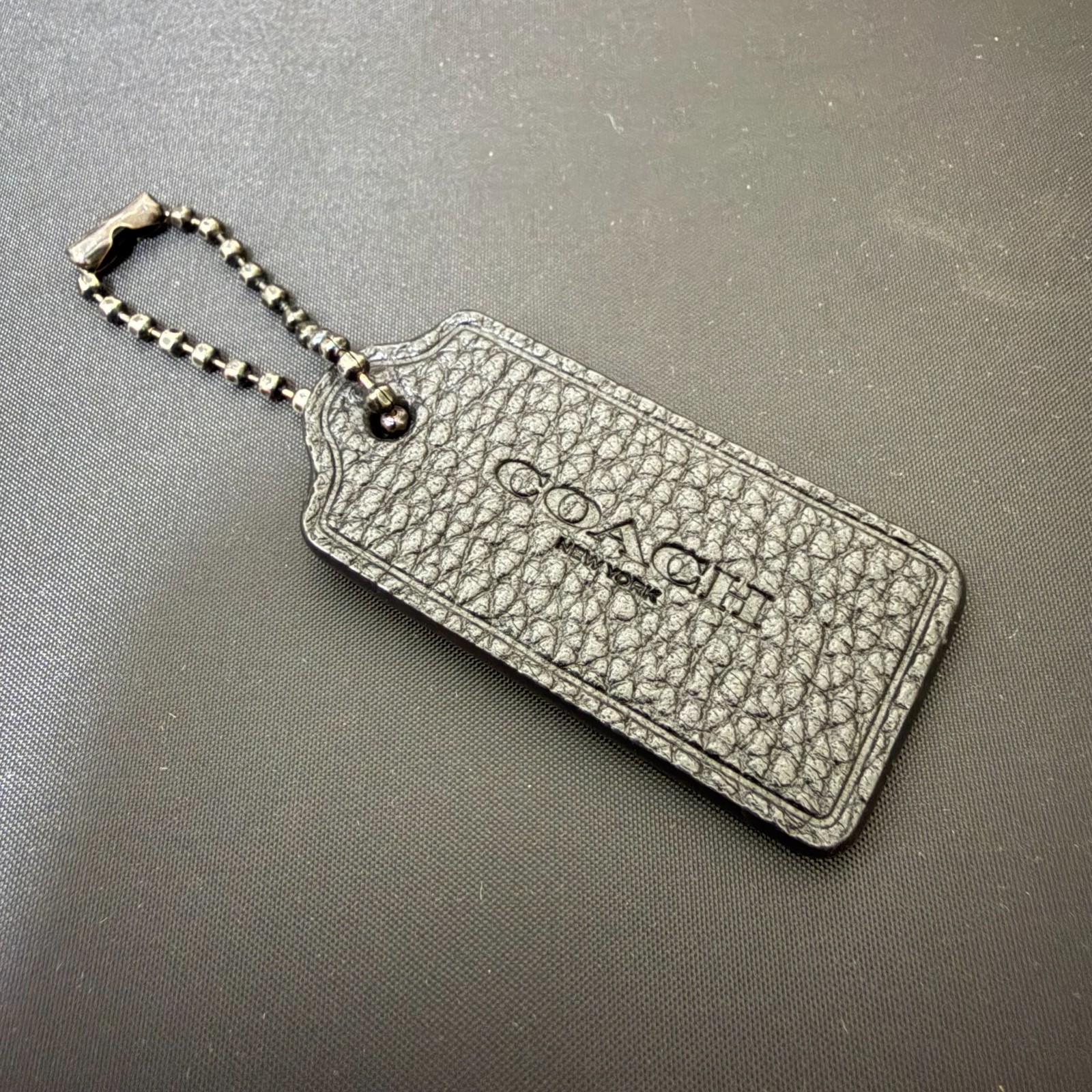 Vintage COACH Hang Tag Bag Charm Keychain leather Black From Japan