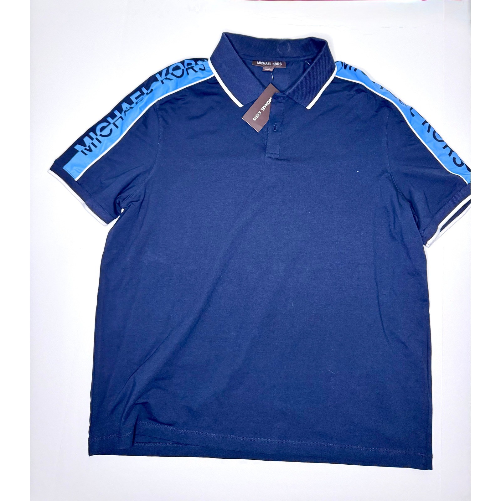 Michael Kors Logo Tape Polo Shirt KF552FDHWP Mens Large NWT