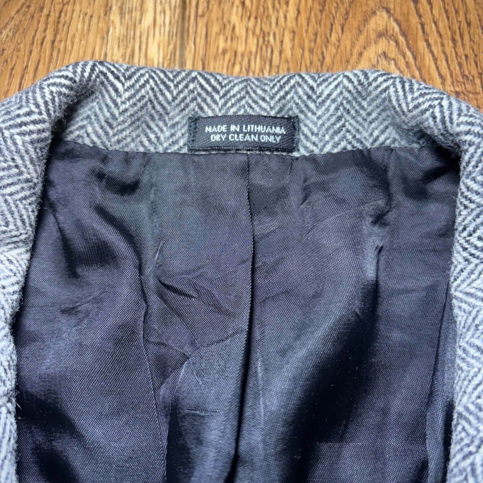 Deansgate Mens 46R Lambswool Herringbone Blazer Gray Sport Coat Luxury Vintage