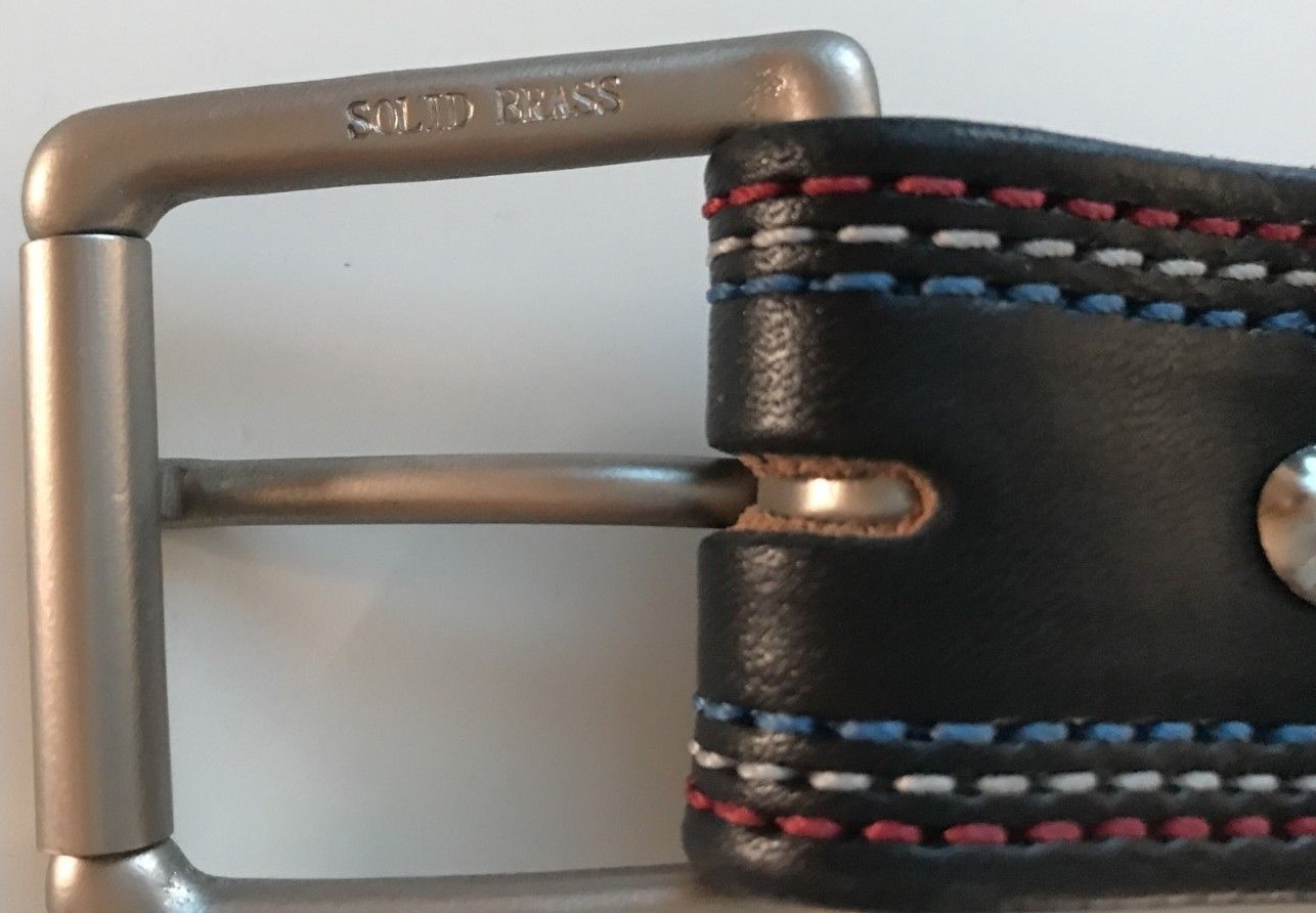 AMISH MADE WICKETT & CRAIG 1.5″ HEAVY REAL LEATHER WORK GUN RED,WHITE,BLUE BELT