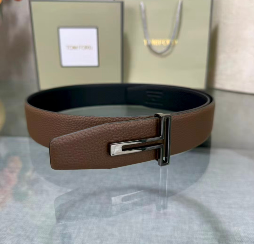 Tom Ford T Silver Buckle Reversible Leather Belt Dark Brown Length 105cm New