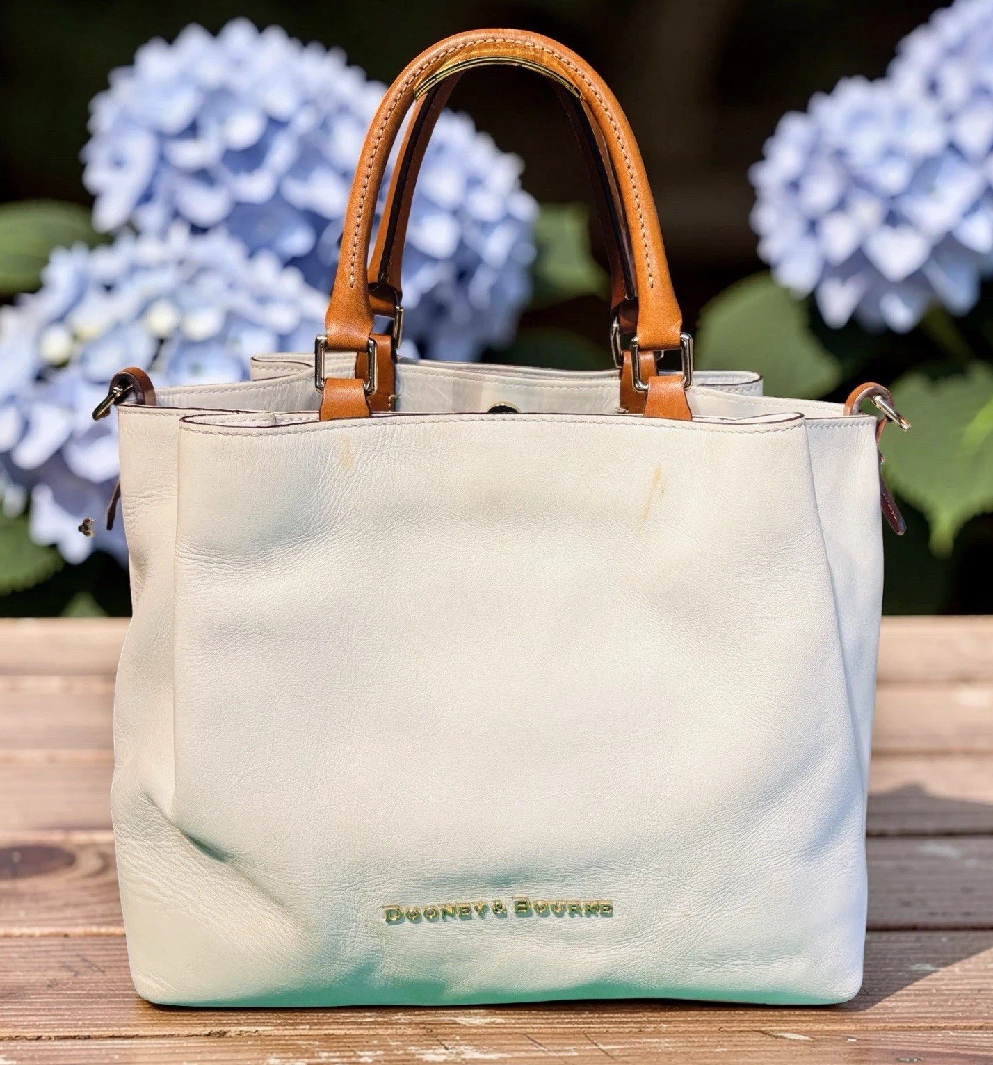 Dooney Bourke Bone Off-White City Barlow Smooth Leather Large Satchel Bag