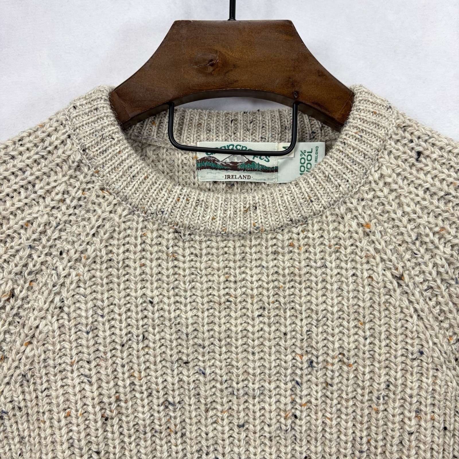 Aran Crafts Sweater Mens Medium Beige Donegal 100% Wool Fisherman Made Ireland
