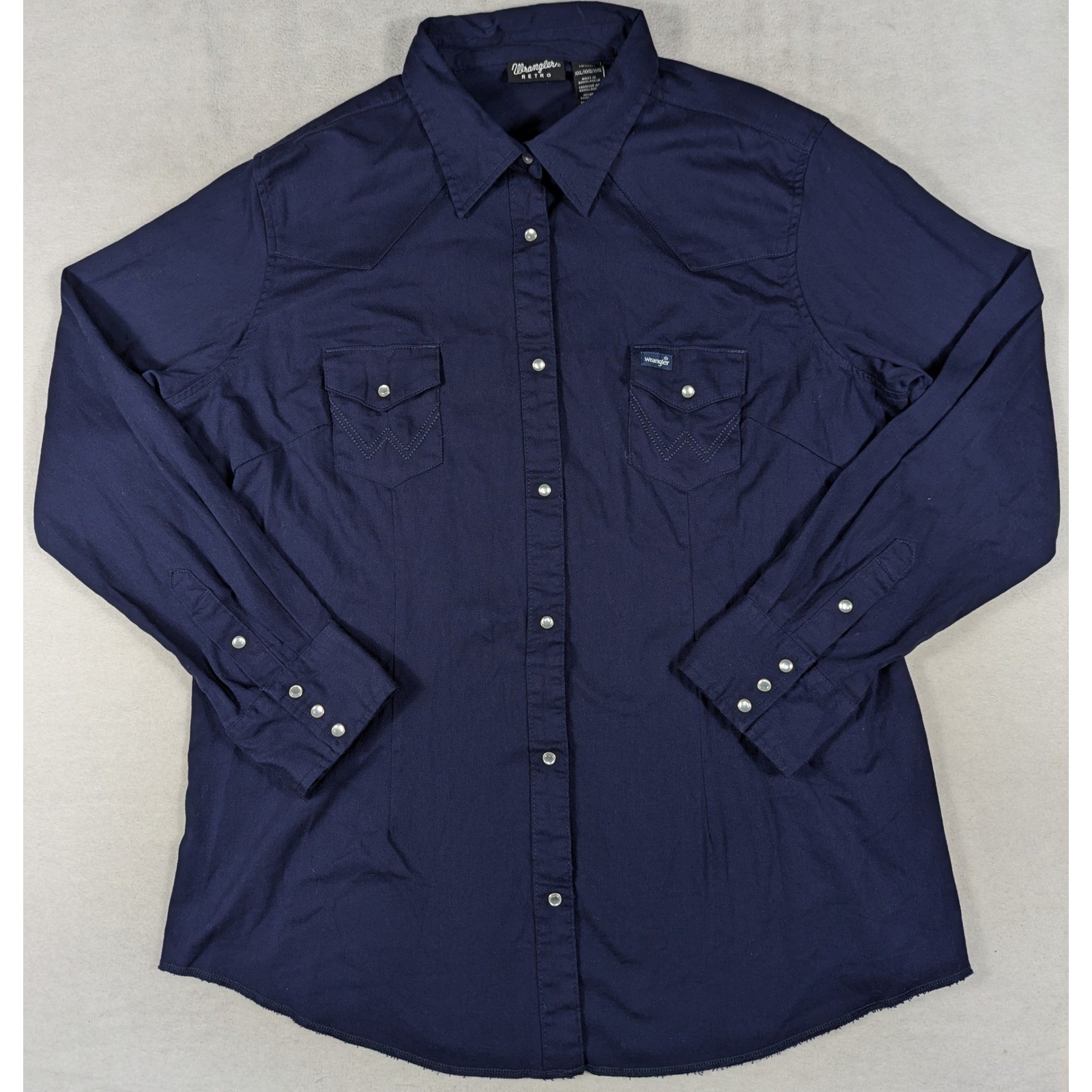 Wrangler Retro Womens Navy Blue Western Pearl Snap Shirt LW3128M XXL