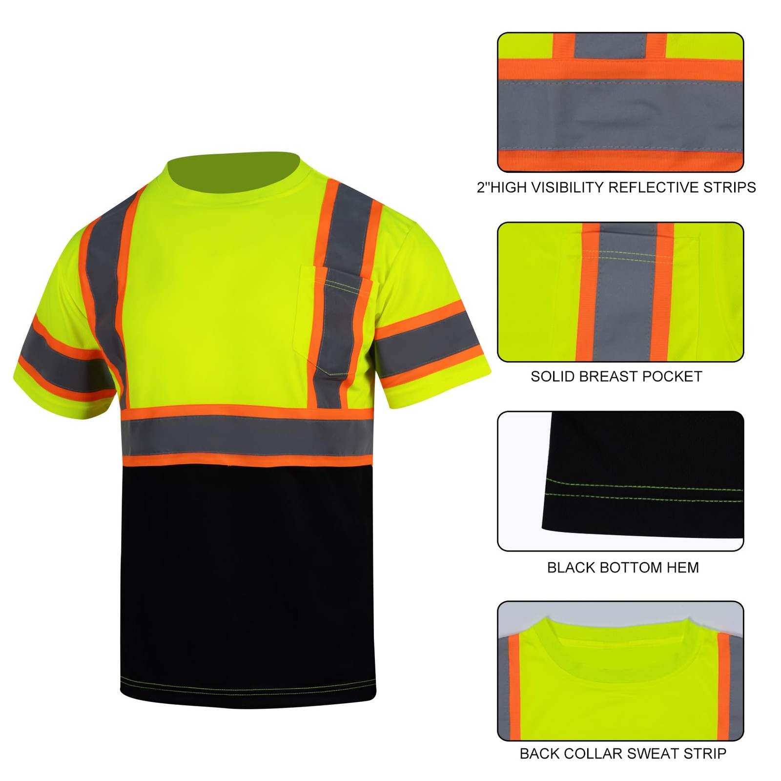 Hi Vis Reflective Safety Shirts for Men ANSI Class 3 High Visibility Construc…