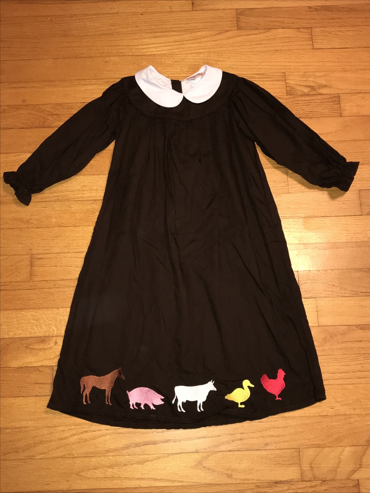 Smock Monkey Embroidered Farm Animals Brown Long Sleeve Dress Size 5