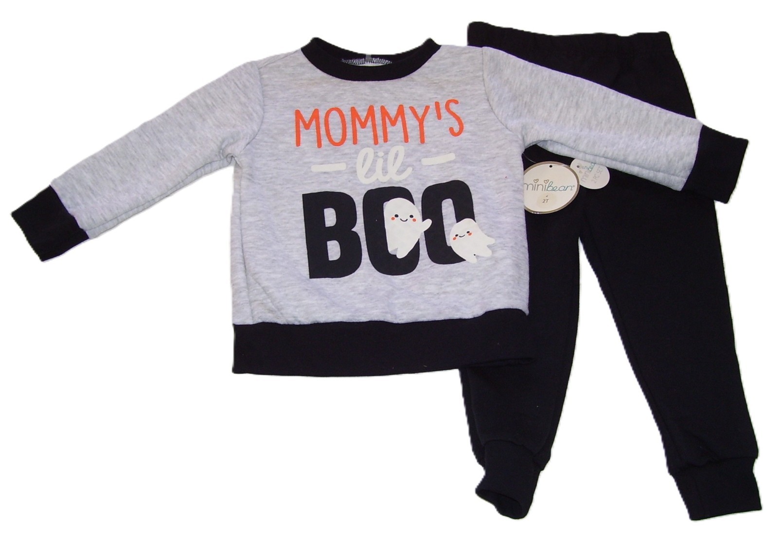 Minibean 2 Pc LS Mommy’s Little Boo Ghost Quilted Sweatshirt Joggers Outfit 2T