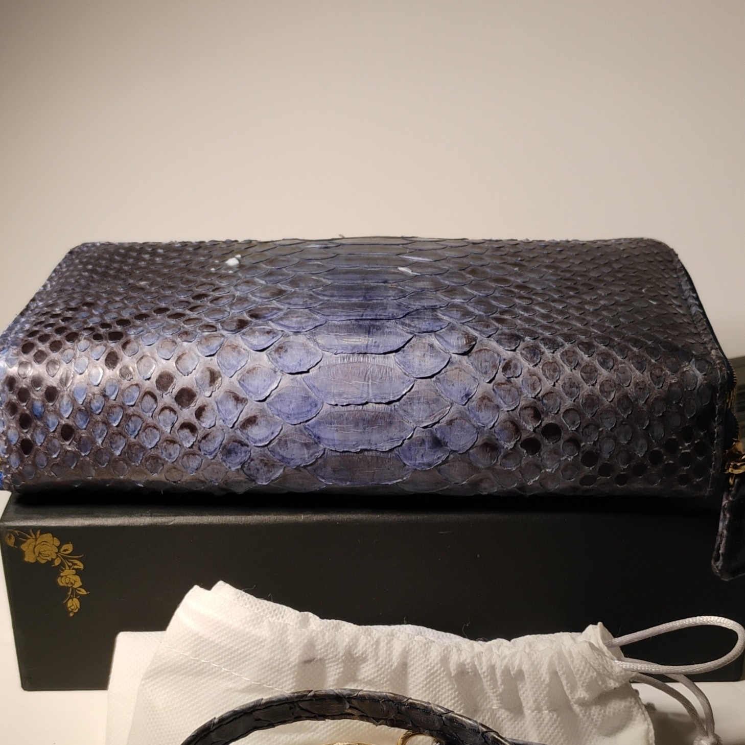 Grand Pelle Navy Python Snakeskin Crossbody Bag, Detachable Strap, Zip, Pockets