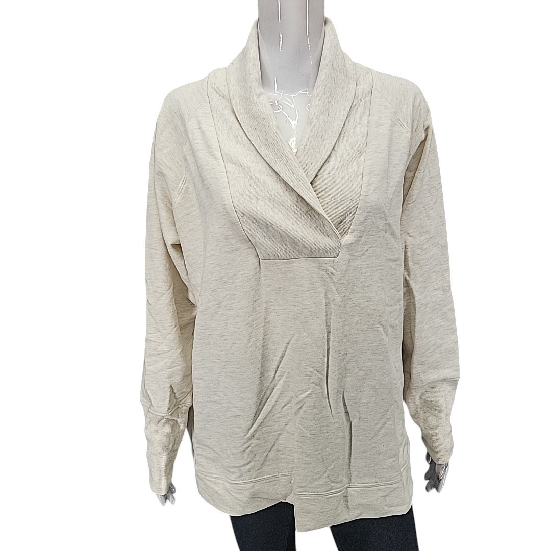 Encore by Idina Menzel Shawl Collar Cozy Fleece Sweatshirt X-Large Size Beige