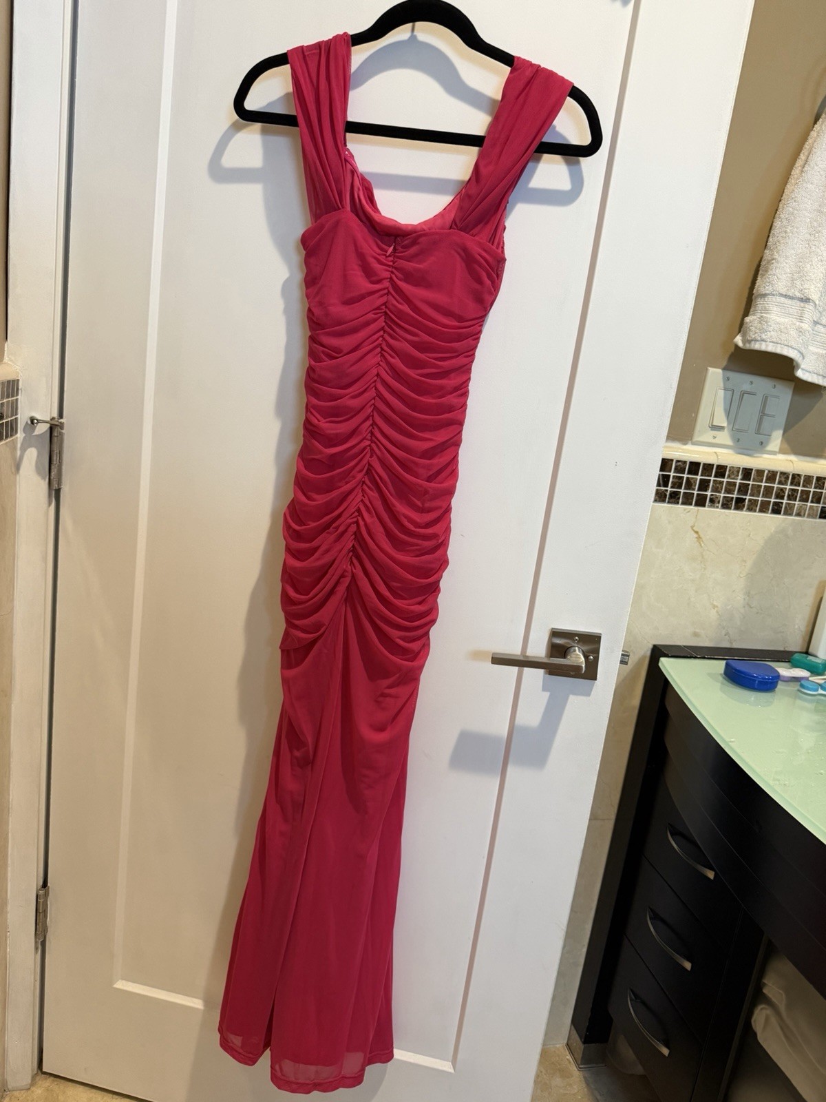 Amazon Pink Ruched Cowl Neck Sleeveless Bodycon Maxi Dress – S