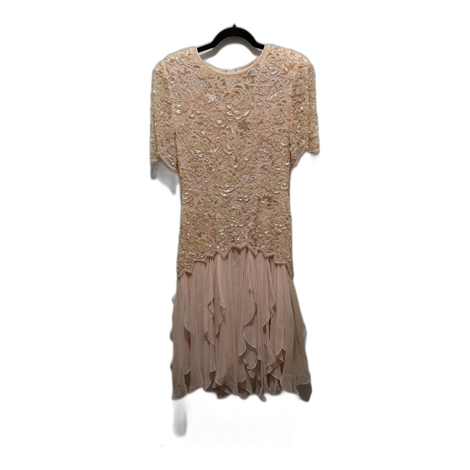 Vintage Ted Lapidus Paris beaded drop waist cocktail dress blush size 6 art deco