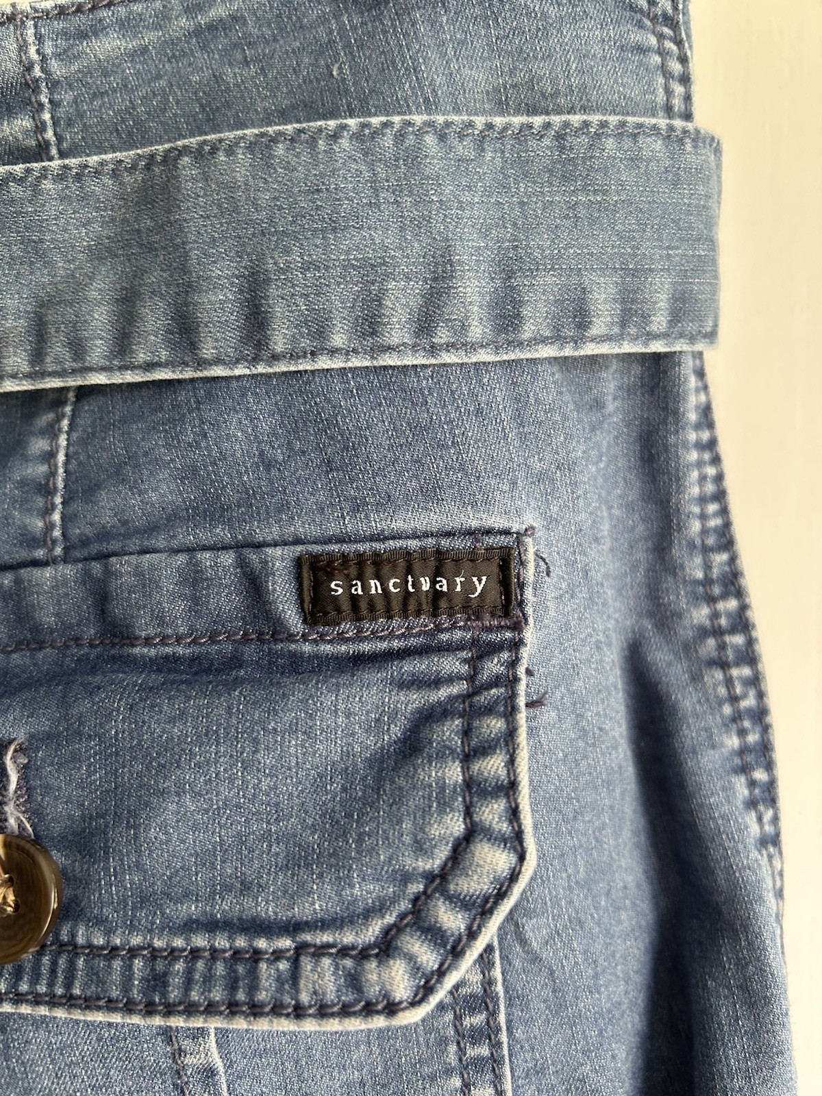 Sanctuary Denim Women’s Blue Wide-Leg Denim Pants Tie Waist Pockets M Cropped