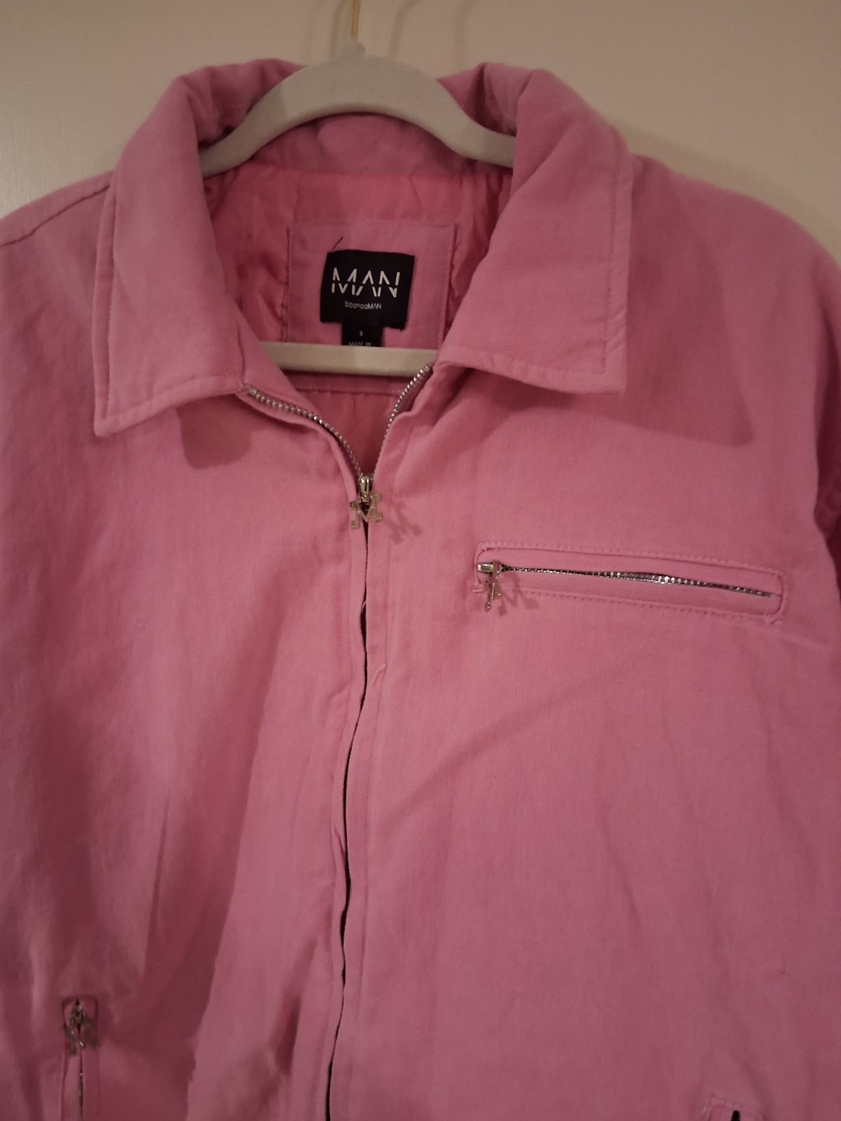 boohooMAN Pink Zip Jacket Lined Zip Pockets Size L Casual Travel