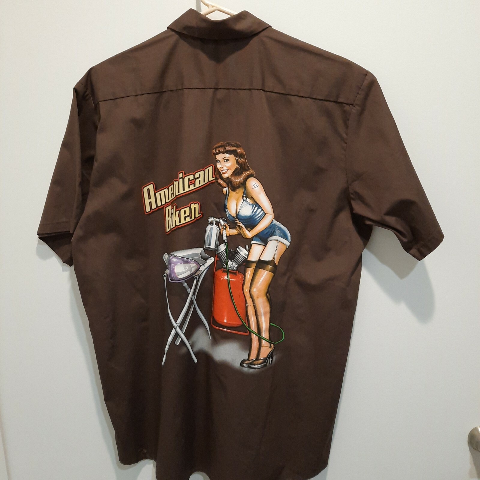 NWOT American Biker Motorcycle Shirt with Graphics Size L Brown