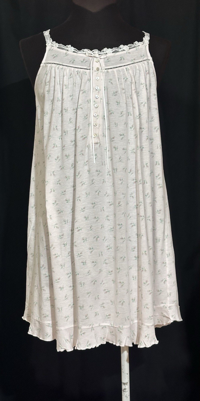 Eileen West Cotton Knit Nightgown Medium Pink Floral Lace Button Front