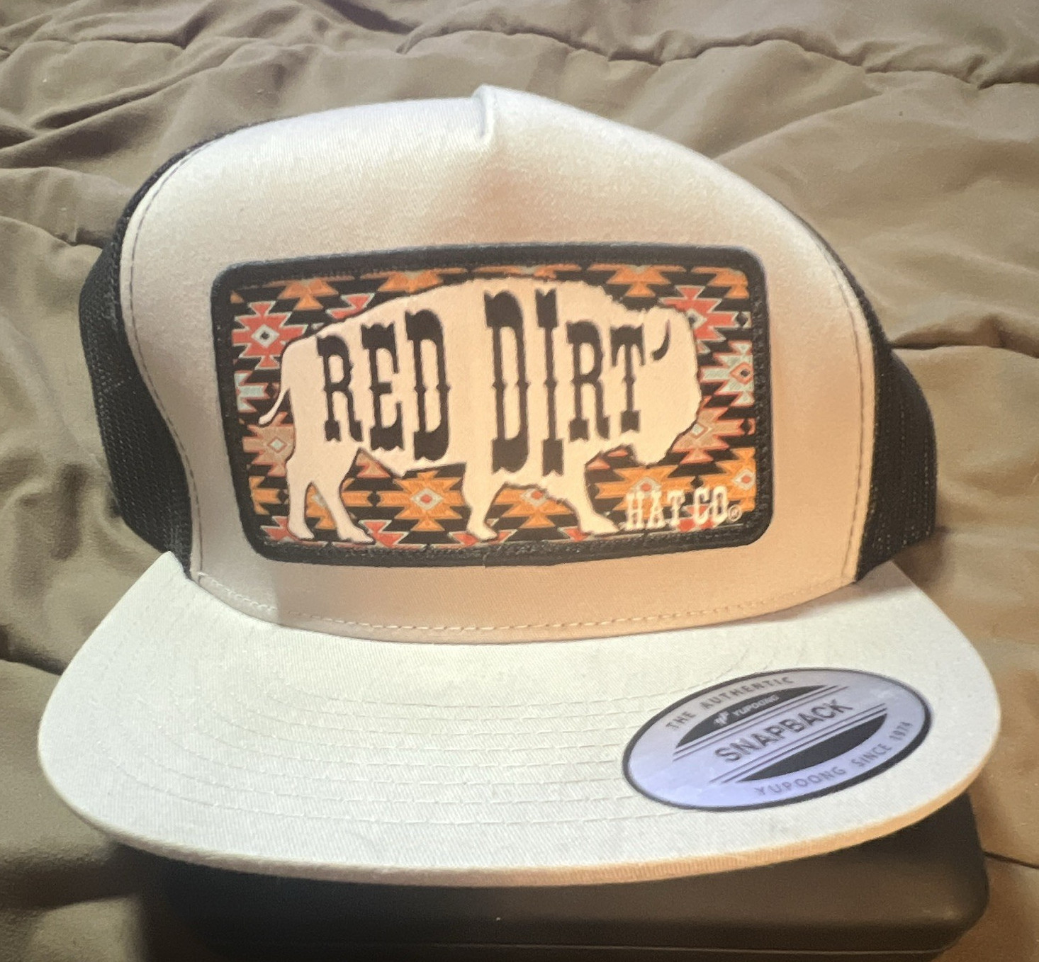 Red Dirt Hat Co. Men’s Gray/Black Trucker Hat Mesh Back Snapback Buffalo Patch