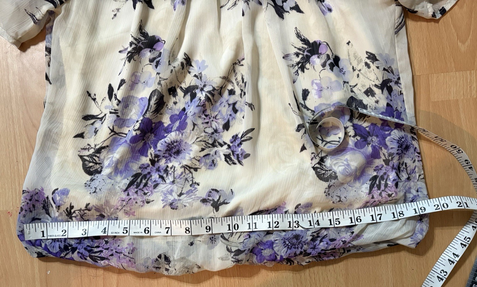 Sara Michelle PM Blouse Bubble Hem Purple Floral Chiffon Petite Romantic Top