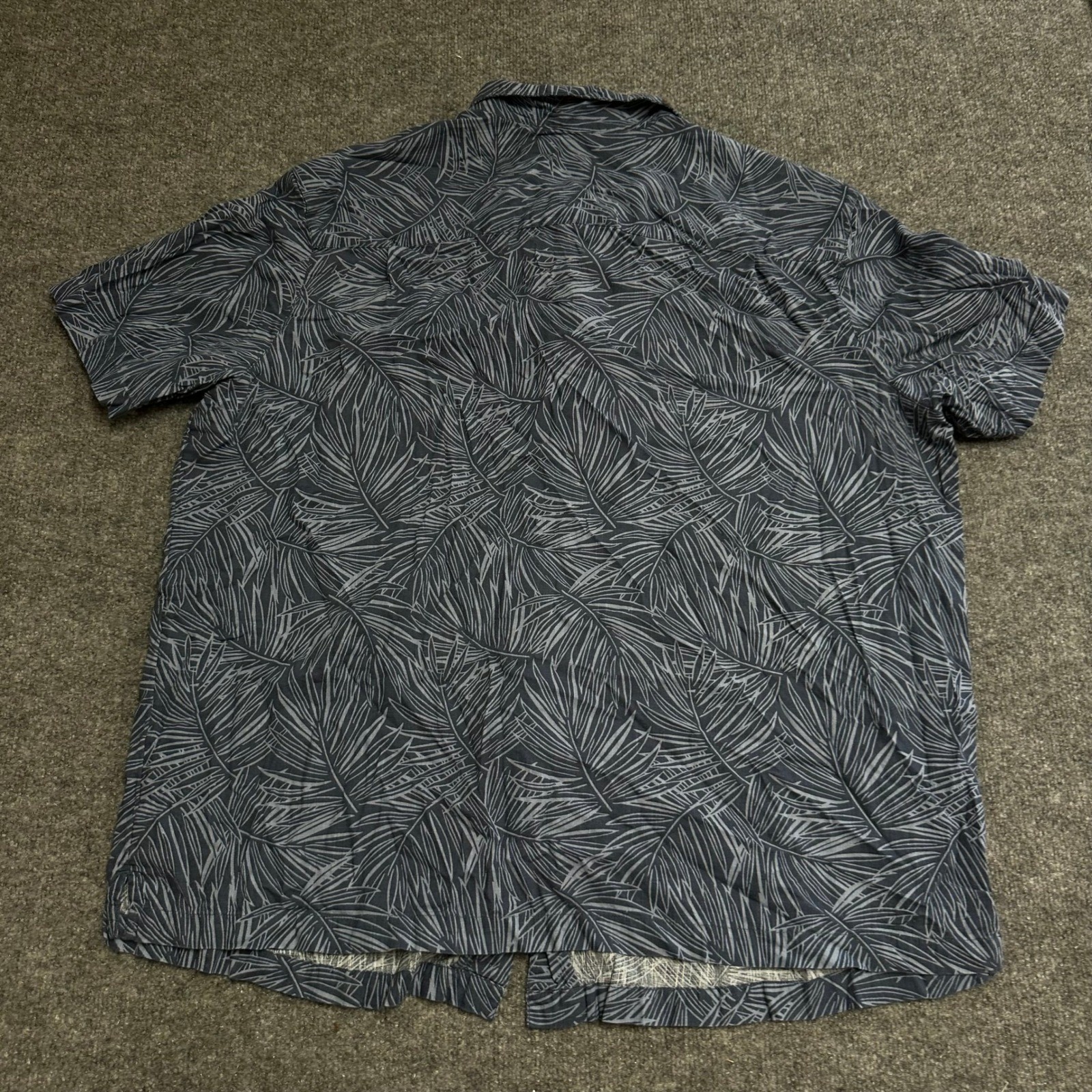 George Button Down Shirt Mens Size 3XL Navy Blue Linen Rayon Palm Leaf Casual