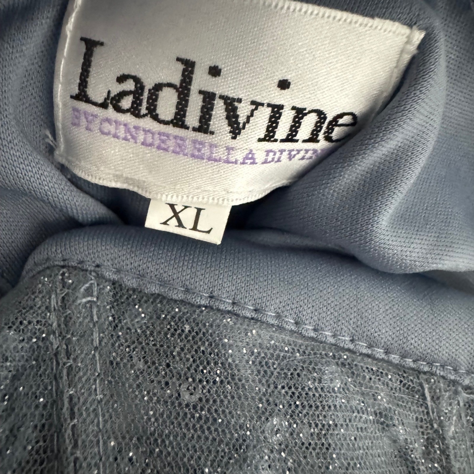 Ladivine by Cinderella Divine Blue Beaded Corset Lace Slit Maxi Gown Dress S/XL