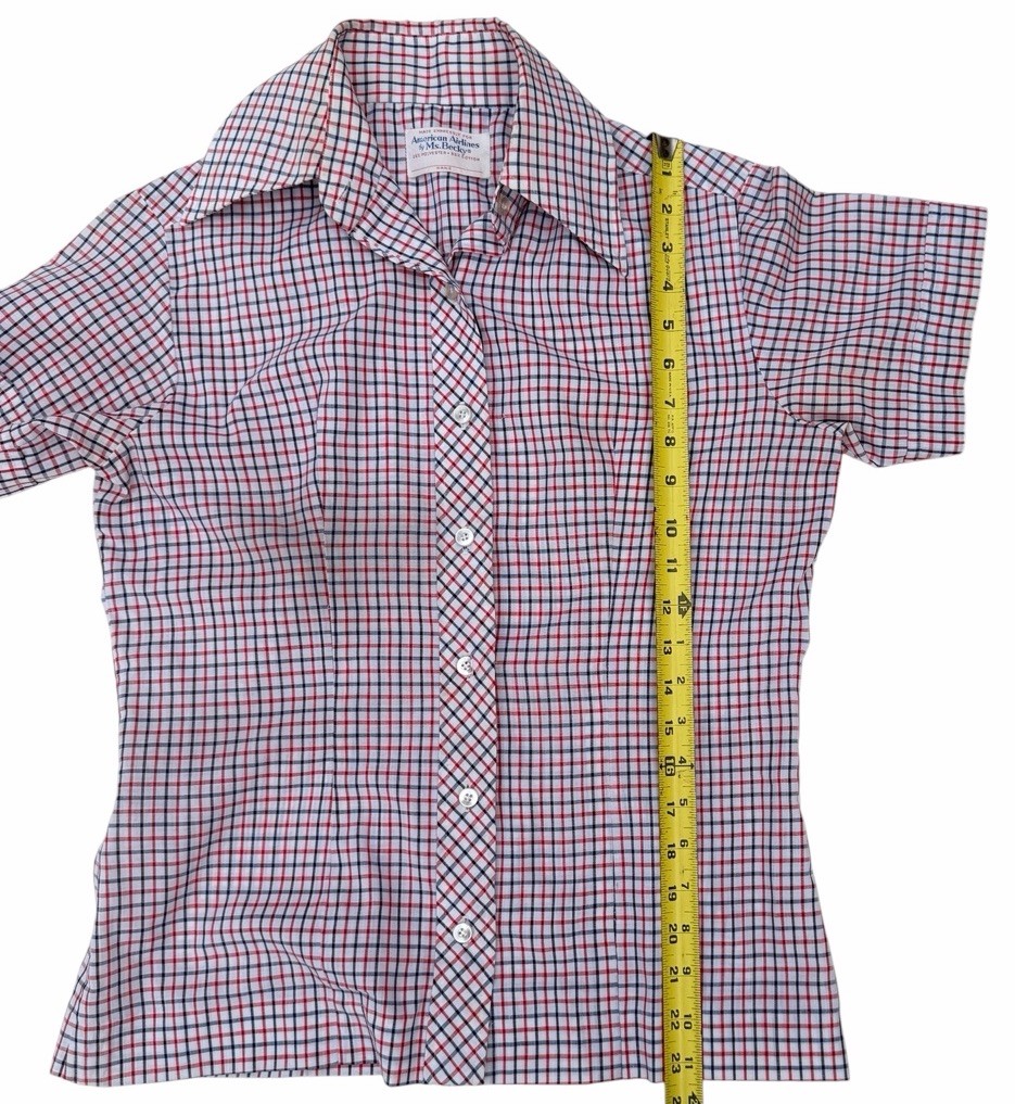 Vintage American Airlines Ms Becky Plaid Uniform Blouse Shirt Size 12 Retro